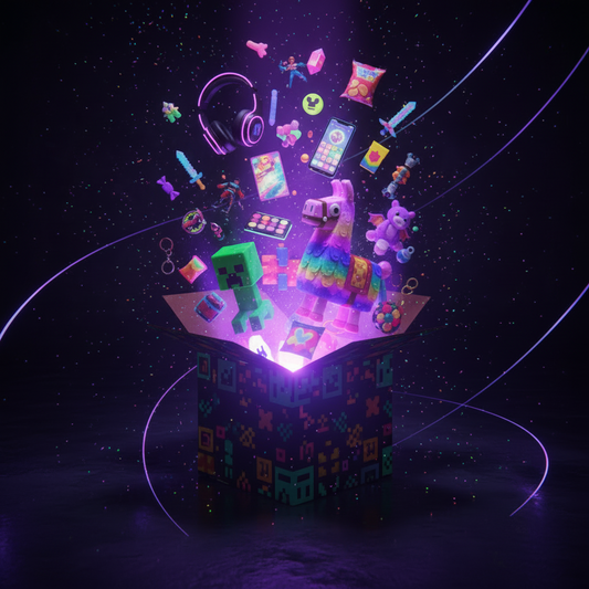 Mystery box para niños con productos gaming coloridos y divertidos