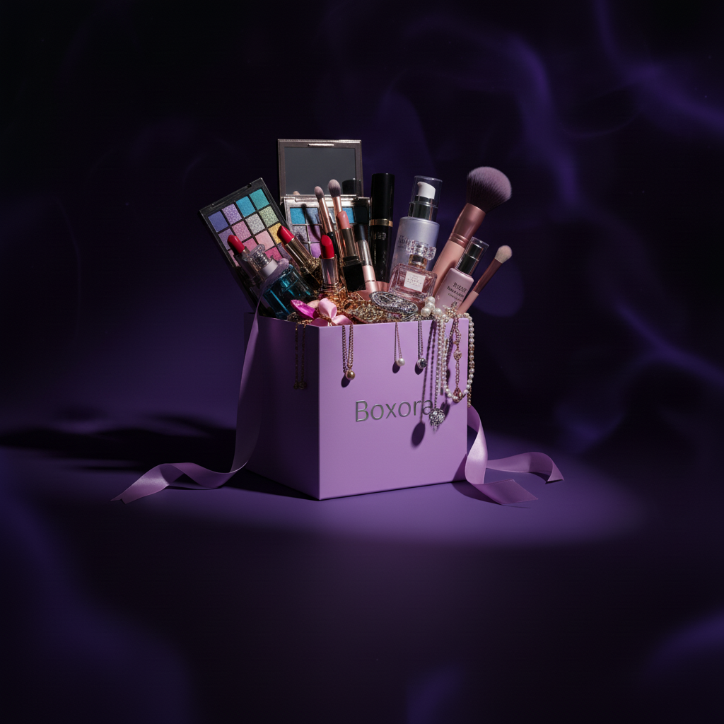Mystery Box lila con logo Boxora