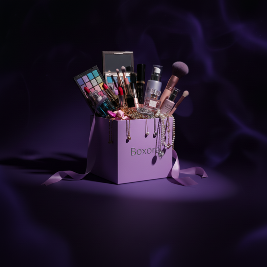 Mystery Box lila con logo Boxora